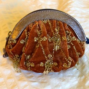 Anthropologie Miss Albright Velvet Beaded Zipper Bag
